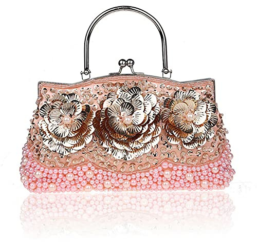 Vintage Floral Perlen Clutch Bag Damen Sparkly Purse Prom Wedding Bag Pearl Abendtasche Brauttasche für Frauen Party Handtasche