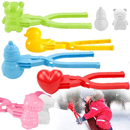 Qunkun Schneeball Clip, 5 Stück Schneeball Maker, Schneeball Former Set, Schneeball Form, Bär Schneemann Herz Ente Dinosaurier Schneeball Maker Clips, Schneeballzange für im Freien Spielen (C)