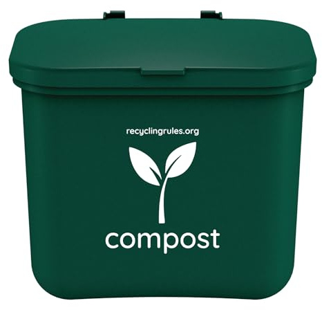 Recycling Rules Small Green Compost Bin Container for Hanging on Kitchen Trash Container