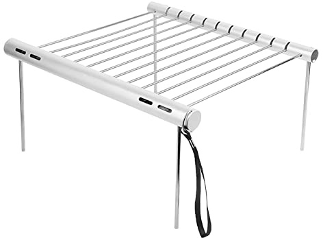 OKJHFD Klappbarer Lagerfeuer Grill Tragbares Feuer Gitter 304 Edelstahl-Koch Gitter mit Einstell Beinen für Camping Wandern Rucksack BBQ im Freien