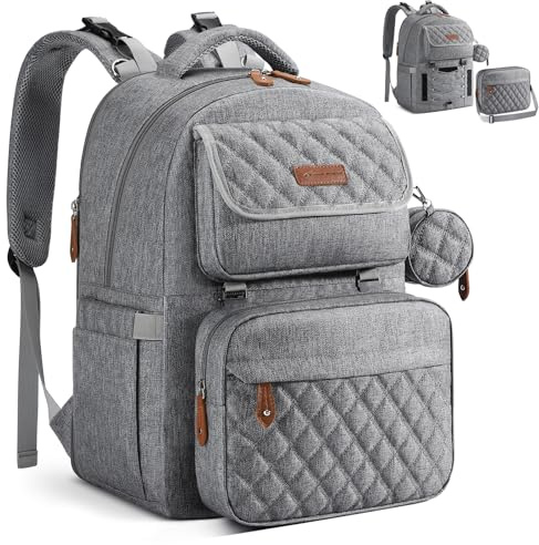 Maelstrom Diaper Bag Backpack,29L-45L Expandable Large Baby Bag for 2 Kids/Twins, with Removable Cross Body Bottle Bag for Mom/Dad,Stylish Nappy Bag Gift for Boys/Girl-Mothers Day Gifts-Elegant Grey