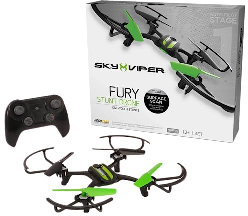 Sky Viper Fury Stunt Drone with Surface Scan Technology, Professional-grade Firmware Provides Simple and Stable Flight for Beginners and Hobbyists, Includes Camera Sensor
