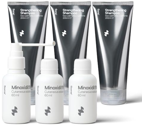 Sons Minoxidil 5% Solution & Hair Growth Shampoo for Men. Hair Regrowth Treatment. DHT Blocker Head Wash with Caffeine. Hair Thickening & Anti-Dandruff Formula. 3 Month Supply. Made in Europe.