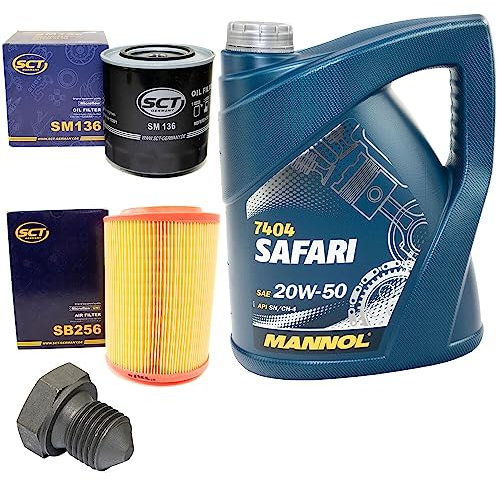 Motoröl Set 20W50 5 Liter + Ölfilter SM136 + Ölablassschraube 03272 + Luftfilter SB256