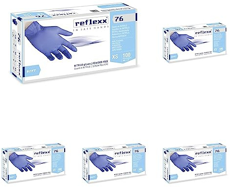 Reflexx R76/Xl Guanti in Nitrile senza Polvere 3.5 gr, Taglia XL, 100 Pezzi, Azzurro (Confezione da 5)