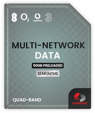 Sim dati multi-rete Quad Band UK (secchio dati una tantum per 12 mesi dall'ordine) - Si collega automaticamente a EE/Three/O2/Vodafone per fornire la migliore connessione presso la posizione
