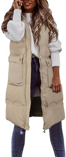 Générique Doudoune Legere Femme Mi Longue Doudoune Longue Sans Manches Hiver Chaud Veste Matelassee Fermeture Éclair Avec Poches Veste Matelassée D`hiver Pour Dame Avec Capuche