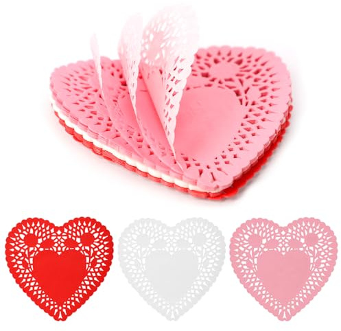 600 Pièces de Napperons Papier Coeur, Napperons Colorés 10cm Napperons en Papier Dentelle en Forme de Coeur Mignon Artisanat Saint Valentin pour Décoration de Fête de Mariage Saint Valentin