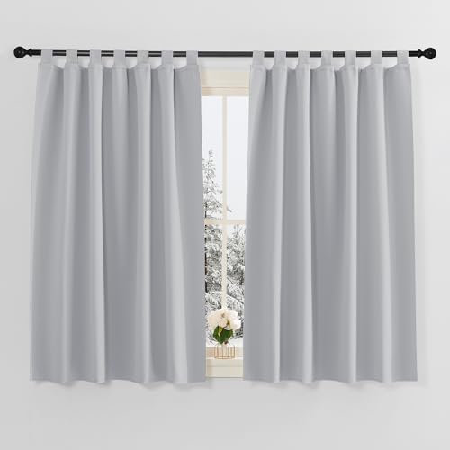PONY DANCE Tende Corte Termiche Isolanti Camera da Letto per Interni 2 Pezzi 140x137 CM Tenda Oscurante Cucina da Interno con Passanti Curtains per Finestre Piccole, Grigio Chiaro