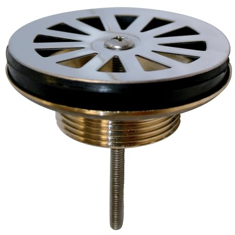 Wirquin 30724329 Bonde pour évier de cuisine 1 bac Ø60 mm en laiton à grille plate inox, chromé