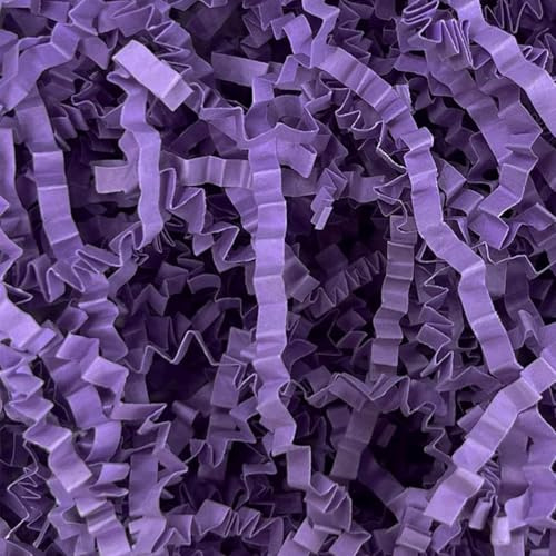 JINZOFLY Skrynkelklippt papper strimlat papper för presentask, skrynkligt pappersskuret papper, påskgräs, servettpapper för presentförpackning och korgfyllning (violett)