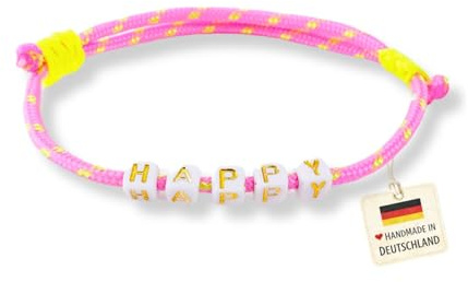 happymaker - Boho Schmuck für den Sommer, wasserfest und handmade in Deutschland, Surfer Armband Damen aus Segeltau mit echter Süsswasserperle, Buchstaben und Anhänger