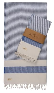 Ruvy Home Basics 2 Pack Turkish Beach Towels – Oversized Quick-Dry Bath Towels (40 x 72 Inches) – 100% Cotton Large Towels for Pool, Yoga, Travel, Camping Essentials, and Bathroom Decor - Navy