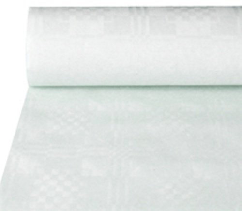 DeinPack 1 x Tischdeckenrolle 1m x 50m weiß | Damast Tischtuch Rolle | Einweg Tischdecke 50 Meter lang 1 Meter breit, ideal für Jede Party, Vereinsfeier, Geburtstagsfeier, Bierzelt Garnitur