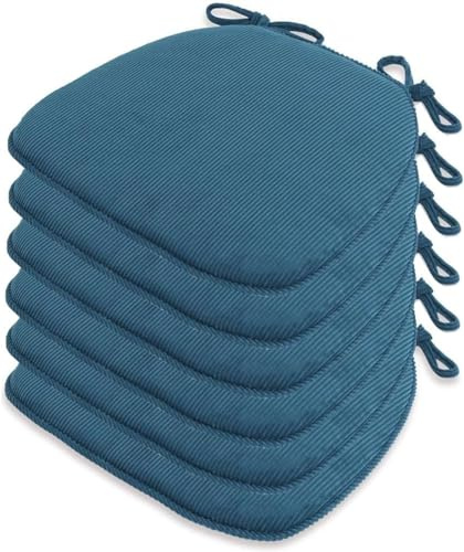 uyeoco Stuhlkissen mit Bändern (43 * 41cm) 1/2/4/6er Set Outdoor/Innen Sitzkissen Stuhl rutschfest Sitzauflage Sitzpolster halbrund für Stühle in Haus/Garten/Büro/Esszimmerstuhl(A4,6pcs)