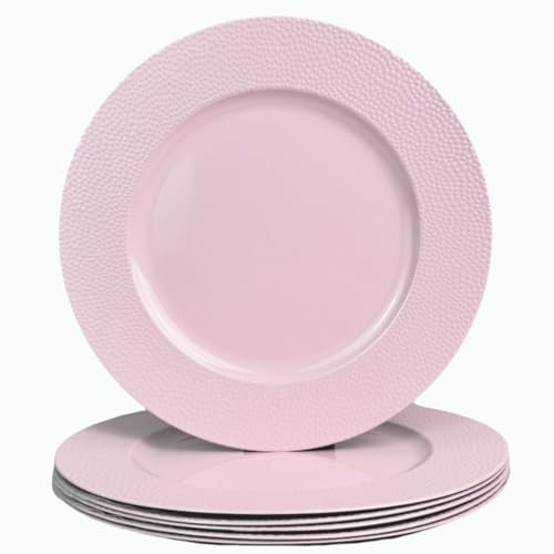 Umisriro Pink Charger Plates, Set of 6, Chargers for Dinner Plates. Plastic Charger for Wedding, Party, Elegant Tableware Chargers Decoration.