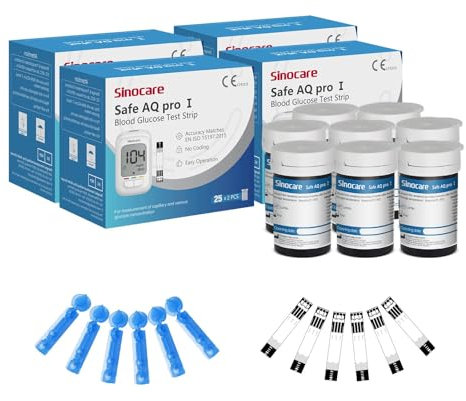 Sinocare Tiras Safe AQ pro Ⅰ Sangre, 200 x Tiras Reactivas Medidor Glucosa, Sólo para Safe AQ pro Ⅰ