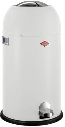 WESCO Kickmaster - Cubo de basura en color blanco mate, chapa de acero con recubrimiento en polvo, amortiguador integrado, 33 litros de volumen, gran ranura