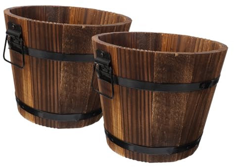 PHENOFICE 2stücke Holzeimer Für Blumen Runder Pflanztopf Aus Holz Kreativer Übertopf Für Sukkulenten Praktisch Für Balkon Und Garten