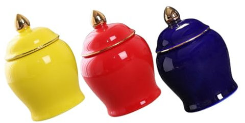 PRETYZOOM 3pcs Ceramic Tea Storage Jars Airtight Lids Mini Tea Canisters for Kitchen Pantry Coffee Candy Storage Yellow Red Blue Set