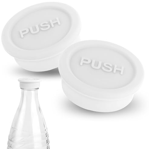 Lot de 2 Couvercle de Bouteille en Verre, en Silicone Couvercle Soda Réutilisables Bouchon de Bouteille pour Bouteille de Boisson Compatible avec les Bouteilles en Verre Sodastream (Blanc)