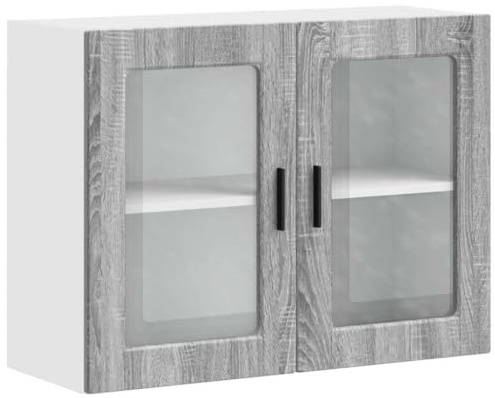 vidaXL Väggskåp för kök med glasdörr Porto grå sonoma, skåp för köksvägg, köksskåp på vägg, överskåp, väggskåp med glas, väggskåp med dörrar
