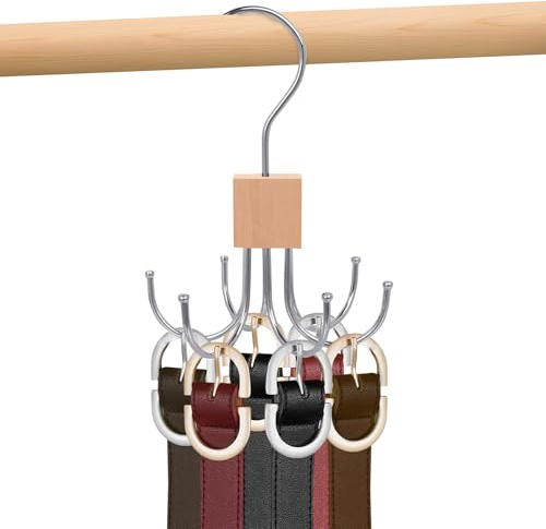 Niuoppy 360°Swivel Belt Hanger for Wardrobe, Belt Hangers for Men, Belt Organizer Belts Rack with 6 Hooks (1, Log Color)