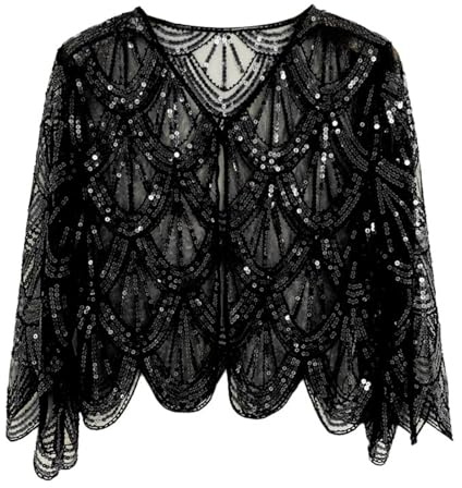 Vhersily 2025 Coprispalle Donna Cardigan in Pizzo Elegante Giacca con Paillettes Bolero da Cerimonia Matrimonio Top Costume Cosplay, Abito da Sposa Sera Club Cocktail