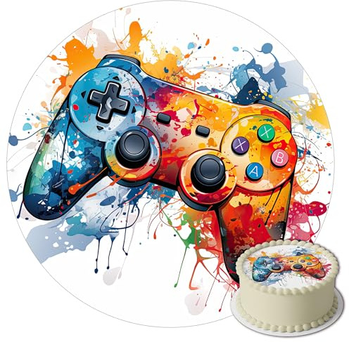 J&M DECO Tortenaufleger Gamer – essbare Kuchendeko Ø 20 cm – Tortenbild mit Gaming-Motiv für Jungengeburtstag – Zuckerpapier Tortendekoration – gebrauchsfertig