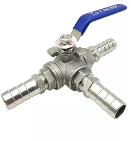 RAMBEX 1pcs 3-Way L-Port Ball Valve, 304 Stainless Steel 3-Way Hose Barb Ball Valve For Water Adapter Connector(12mm)