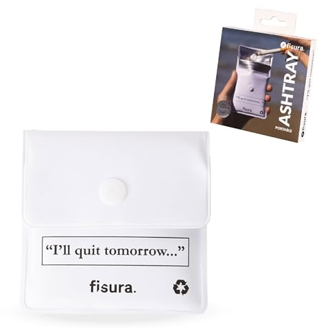 Fisura – Petit cendrier portable “I will quit”. Parfait pour la voiture, balades ou escapades. Sac à cendres réutilisable, compact et pratique. Accessoire original. 8 x 8 cm.