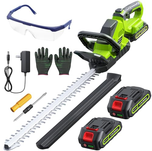 20'' Hedge Trimmer Cordless with Battery, 3000RPM Electric Handheld Bush Clipper with 2pcs 2000mAh Rechargeable Batteries, 180° Rotatable Head, 2/3'' Blade Gap Green, Gifts for Men Dad Father