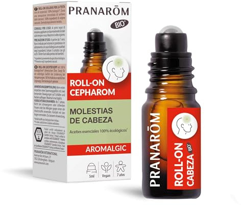 PRANAROM Aromalgic Cepharom Roll-on 5 ml – Dolor de Cabeza y Migraña | Con aceites esenciales bio puros. Alivio rápido del dolor de cabeza y la migraña.