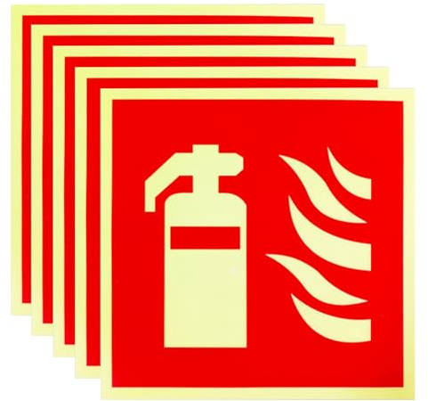 5 piezas Señales de Extintor de Incendios -15 X 15 cm, Etiquetas Adhesivas de Extintor, Etiquetas Adhesivas Autoligantes Marinas de PVC Fotoluminiscentes IMO para Seguridad Contra Incendios
