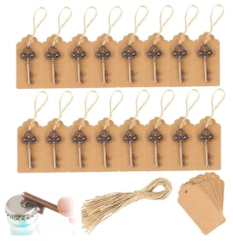 Jorzer Abridor de botellas con forma de llave 50 unidades llave maestra vintage con etiquetas de acompañante y cuerda para colgar recuerdo de boda para fiesta regalo para invitados.