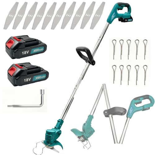 Akku-Rasenmäher für Makita, Kabelloser Rasenmäher mit 12 Messern, 2-in-1 Rasentrimmer Elektrisch, 90° Schwenkbarer Kopf für Rasen Garten Beschneiden, 2 x 18V 3000 mAh Akkus