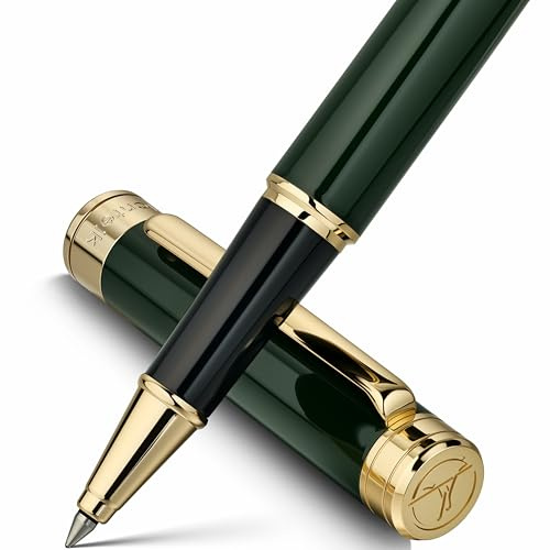 MCNTEIK Lacquer Rollerball Pen - Stunning Luxury Green Pen, 24K Gold Plating, Schmidt Refill, Precision Flow Ink, Fancy Roller Ball Gift Set for Men & Women, Christmas, Executive Office, Nice Pens