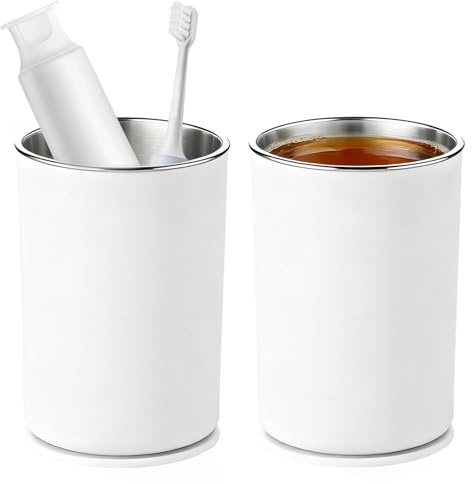 2 Piezas Portacepillos de Dientes, Vaso Magnético para Enjuague Bucal, Vaso para Cepillos de Dientes de Acero Inoxidable, Modelo de Pared de 400 ml para el Baño y el Lavabo