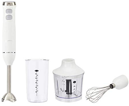 300W 4-In-1 Immersion Blender Handheld, Emulsion Blender With Blending Stick, Whisk, Chopper and Beaker, Continuous Speed Control And Turbo Mode, 5-ft Power Cord, White