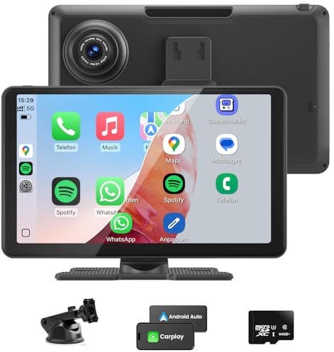 Tragbare CarPlay Display, Wireless Android Auto Monitor, IPS Touchscreen Bildschirm, Bluetooth-Freisprecheinrichtung, Siri, Sprachassistent, GPS Navigation, MirrorLink, FM (9 Zoll)