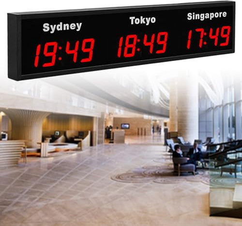 YXFAZPP Grande Orologio Mondiale Digitale a LED, 3/4/5 Fuso orario a Parete Orologio Mondiale del Fuso orario della Città, Hotel, Imprese multinazionali, 3City (Red 3City)