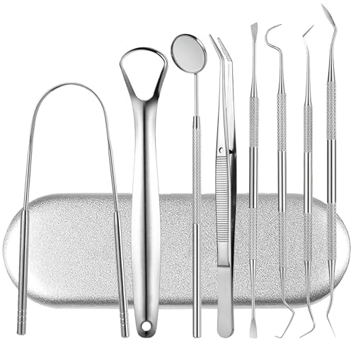 MOLIMOLI Zahnsteinentferner Set, 8-teilig Zahnpflege Set mit Zahnspiegel & Zahnarzt Instrumente, Professionelle Zahnreinigung für Mensch und Hund