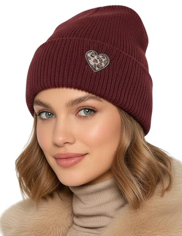 Baesics Wintermütze mit Herz Damen Herren Unisex, weiche kuschelige | Strickmütze Beanie, elastisch und warm, One Size für Herbst und Winter, Alltag und Outdoor, Geschenk Frauen Männer