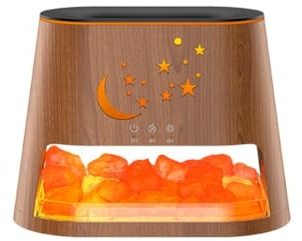 FUBESK Salzstein-Lampen-Luftbefeuchter mit Flammeneffekt und Timer für Aromatherapie, Holzmaserung