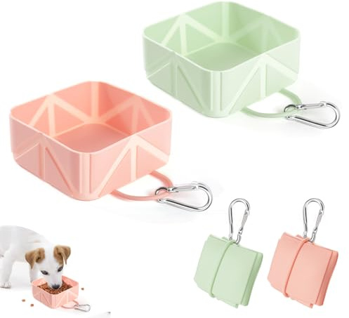 CutitiUU 2 cuencos portátiles de viaje para perros, cuenco de agua portátil de silicona para perros y gatos, diseño de silicona plegable con cuerda de transporte para paseos, viajes, camping, viajes