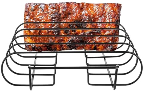 Non-Stick Rib Rack - Stainless Steel 4 Rows Holder, BBQ Grilling Accessory | Barbecue Smokehouse Grill Organizer Vertical Ribs Cooking Tool Heat Resistant Durable Heavy Duty Kitchen UseXL