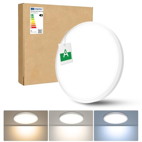 Bzavor LED Deckenleuchte Flach Effizienzklasse A 5W 1200LM,3Farben-3000K/4000K/6500K,Ø18CM led deckenlampe IP54 Wasserfest Ultra Dünn Lampe Panel für Wohnzimmer bad flur schlafzimmer Wohnzimmer Büro