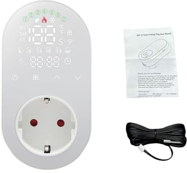 Horett Enchufe WiFi Inteligente Termostato Pantalla de Tiempo/Temperatura Modo de Ahorro Energía Programable Semanal Aplicación Control Remoto Control por Voz Equipo Calefacción (Blanca)