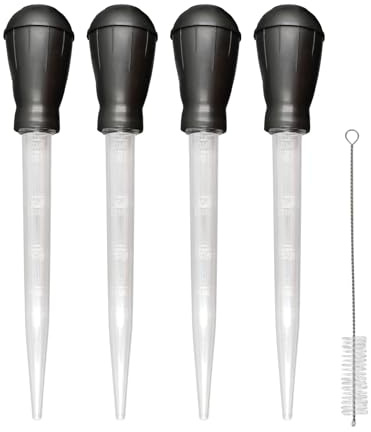 Wealsun Turkey Baster with Brush Pack of 4 | Basting Syringe with Silicone Bulbs, Heat Resistant Meat Basters with Measurement Scale for Cooking, BBQ, Juices, Marinades