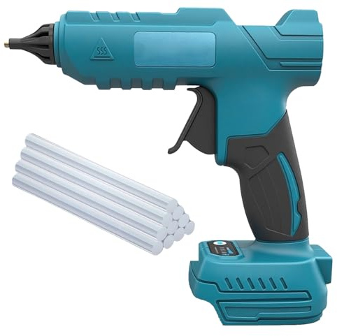 Pistola de pegamento caliente con batería con 10 barras de pegamento caliente, sin cables, pistola de pegamento para manualidades, bricolaje y reparación (sin batería)